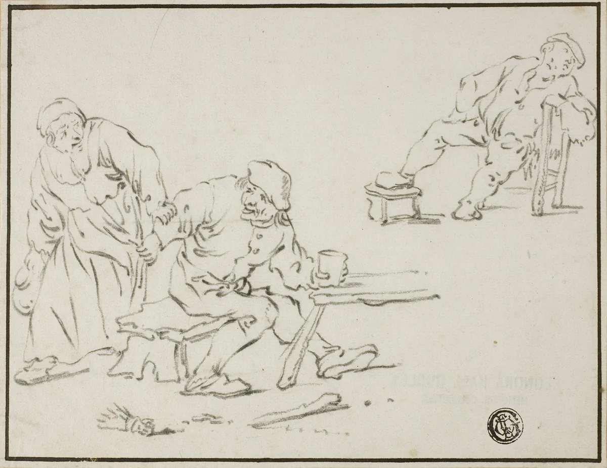 Tavern Scene by Adriaen van Ostade, drawing, 1630-1684