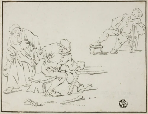 Tavern Scene by Adriaen van Ostade, drawing, 1630-1684