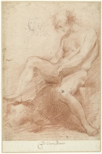 Studie van een mannelijk naaktmodel by Francesco Montelatici, drawing, 1617-1661