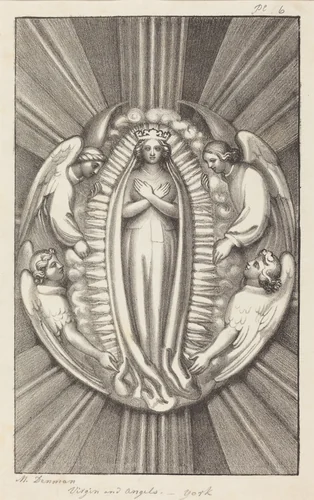 Virgin and Angels, a Key Stone in York by Maria Denman; John Flaxman, print, 1829