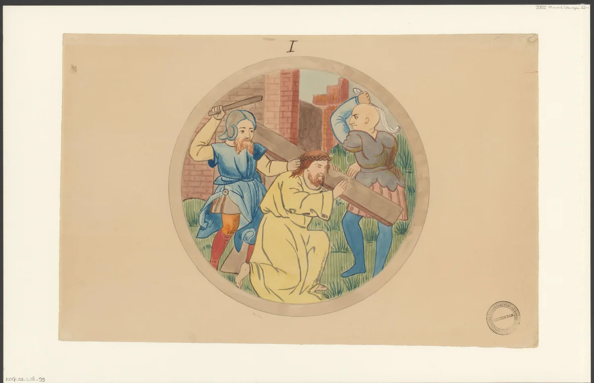 Christus draagt zijn kruis by anonymous, drawing, 1850-1949