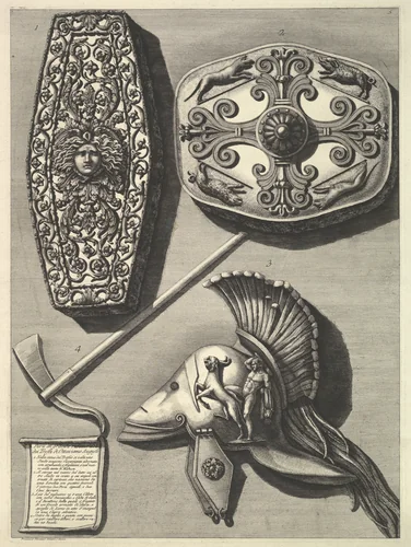 Parti in grande restaurati de' Trofei de Ottaviano Augusto (Restored detail of the Trophy of Octavian Augusto) by Francesco Piranesi, print, 1748-1758