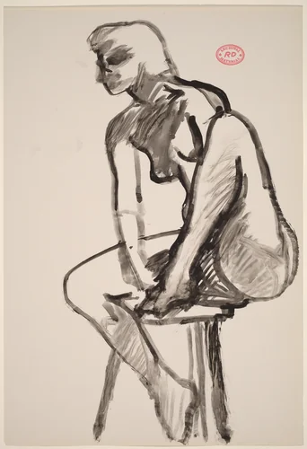 Untitled [female nude in stool with left foot on seat] by Richard Diebenkorn, drawing, 1955-1967