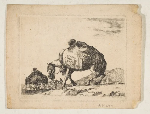 Plate 1: a pack horse, from "Various animals" (Diversi animali) by Stefano della Bella, print, 1636-1646