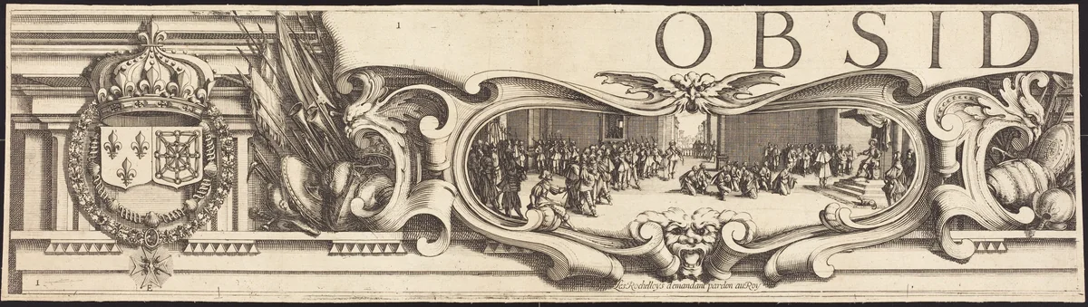 The Siege of La Rochelle [plate 1 of 16; set comprises 1952.8.97-112] by Jacques Callot; Abraham Bosse, print, 1628-1631