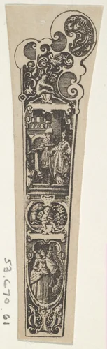 Design for a Knife Handle with Well-Dressed Couples by Johann Theodor de Bry, print, 1580-1600