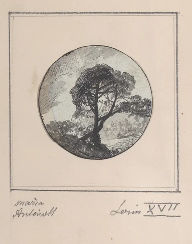 Landscape with hidden silhouettes of Marie Antoinette and the Dauphin by anonymous, drawing, 1794-1815