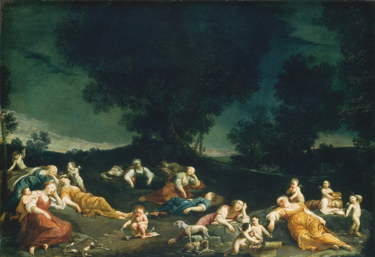 Cupids Disarming Sleeping Nymphs by Giuseppe Maria Crespi, painting, 1690-1705