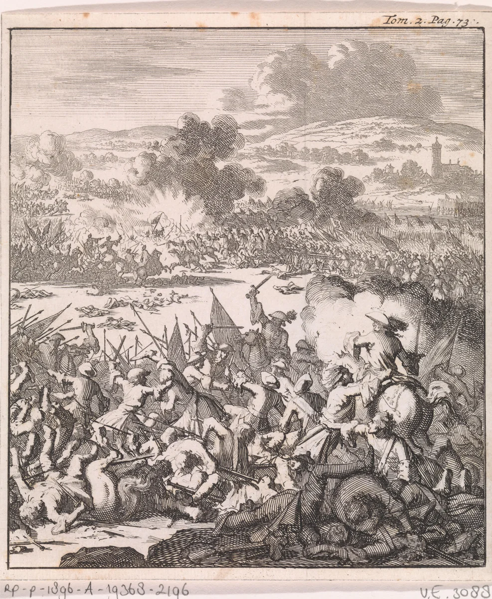 Slag bij Fleurus, 1690 by Jan Luyken, print, 1703