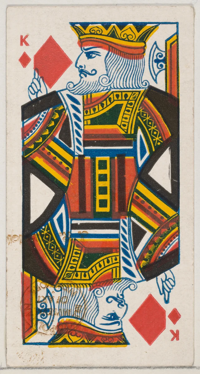 King of Diamonds (red), from the Playing Cards series (N84) for Duke brand cigarettes by W. Duke, Sons & Co., print, 1888