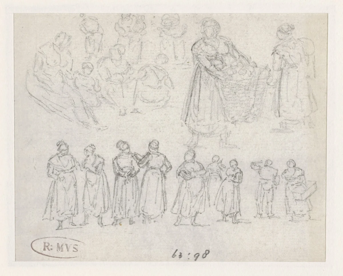 Volksvrouwen by Georges Michel, drawing, 1773-1843