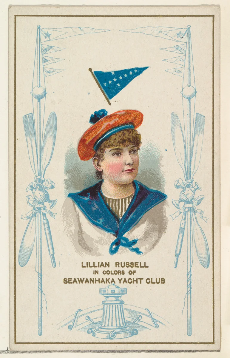 Lillian Russell in Colors of Seawanhaka Yacht Club, from the Yacht Colors of the World series (N140) issued by Duke Sons & Co. to promote Honest Long Cut Tobacco by W. Duke, Sons & Co., print, 1890