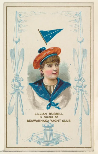Lillian Russell in Colors of Seawanhaka Yacht Club, from the Yacht Colors of the World series (N140) issued by Duke Sons & Co. to promote Honest Long Cut Tobacco by W. Duke, Sons & Co., print, 1890