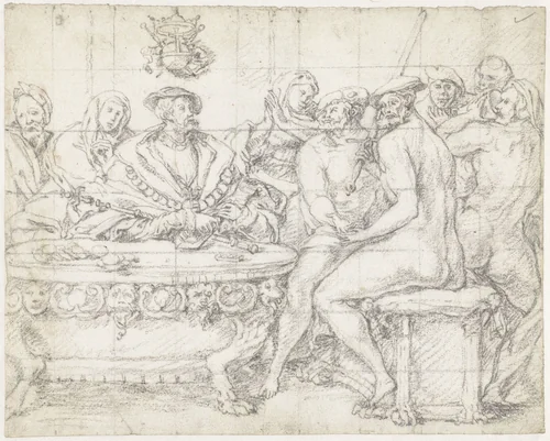 Jan van Leyden en zijn raad by Heinrich Aldegrever, drawing, 1535-1558