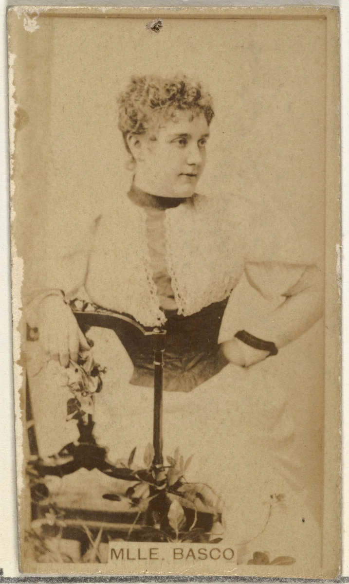 Mlle. Basco, from the Actors and Actresses series (N145-8) issued by Duke Sons & Co. to promote Duke Cigarettes by W. Duke, Sons & Co., photograph, 1890-1895