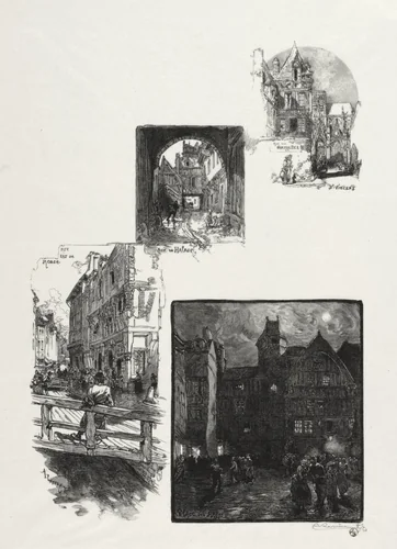 Rouen Illustré: Rue des Charretes; Rue de Halage; Rue Eau de Robec; Place des Arts by Auguste Louis Lepère, print, 1896