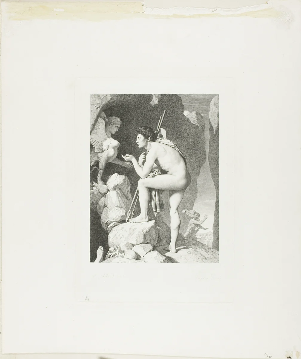 Oedipus and the Sphinx by Claude-Ferdinand Gaillard, print, 1867