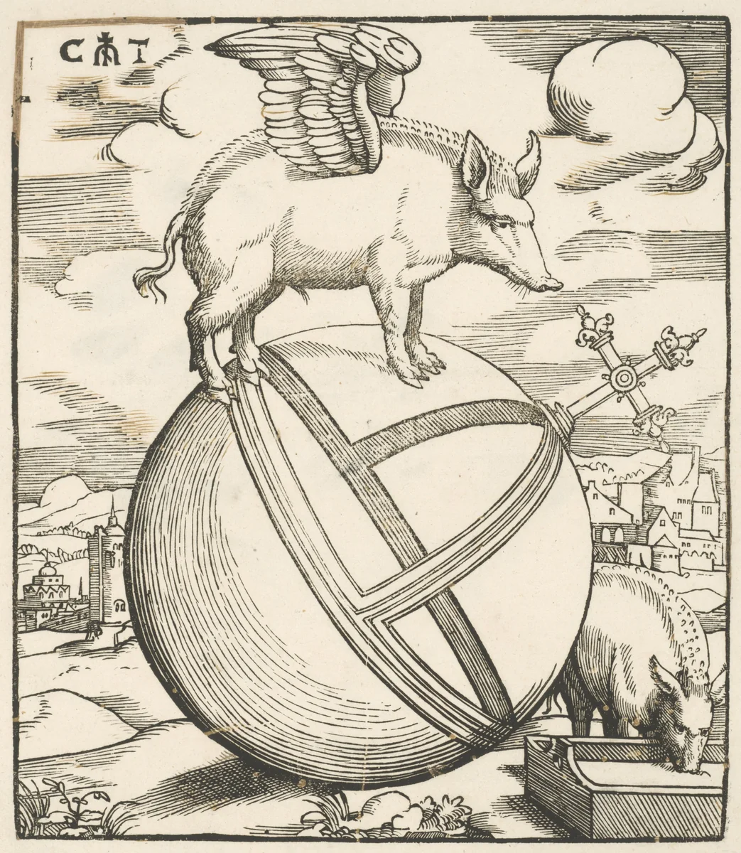 Het gevleugelde varken op de wereld by Unknown, print, 1541-1545