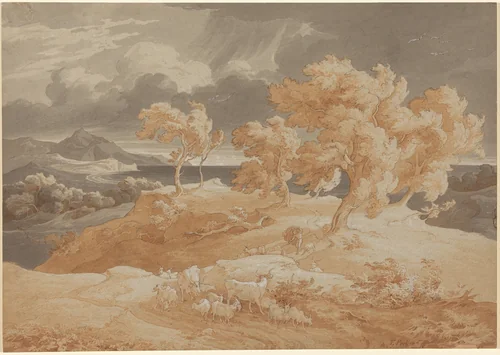 Italian Coastal Landscape with a Thunderstorm by Friedrich Preller, drawing, 1828-1831
