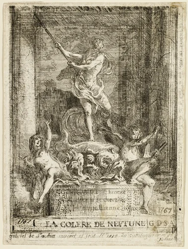 "The Anger of Neptune" Fountain by Gabriel Jacques de Saint-Aubin, print, 1767