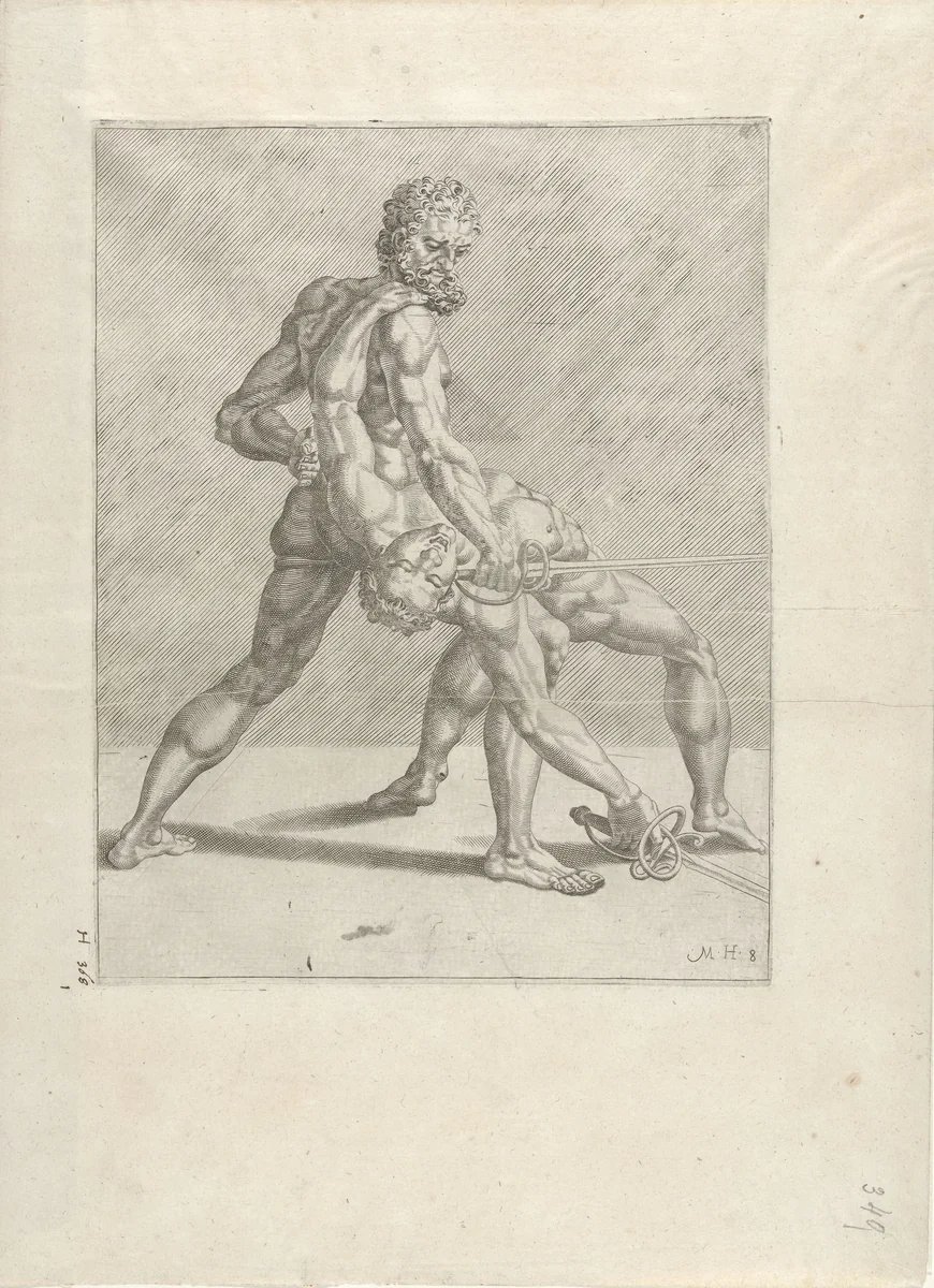 Twee zwaardvechters by Unknown, print, 1552