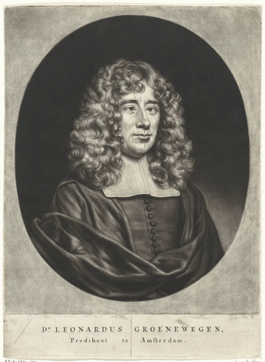 Portret van Leonardus Groenewegen by Jacob Gole, print, 1670-1737