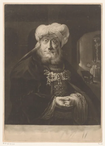 Koning Uzziah geteisterd door melaatsheid by William Pether, print, 1741-1800