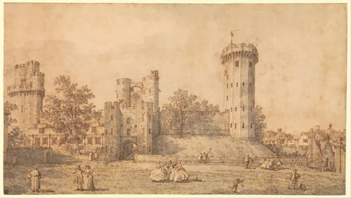 Warwick Castle: The East Front by Canaletto, drawing, 1752