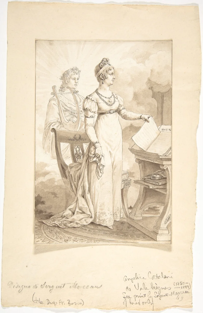 Portrait of Angelica Catalani de Valabrègue by Antoine Louis François Sergent Marceau, drawing, 1810-1820
