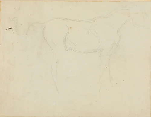 Sketch of a Horse Facing Right and a Caricature in Profile by Jean Louis André Théodore Géricault, drawing, 1818-1819
