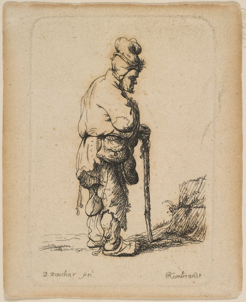Beggar Leaning on a Stick by David Deuchar, print, 1755-1808