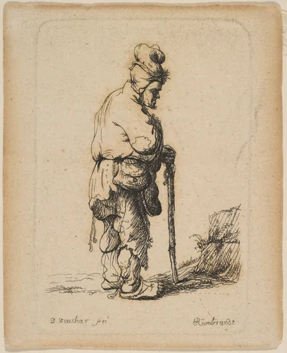 Beggar Leaning on a Stick by David Deuchar, print, 1755-1808