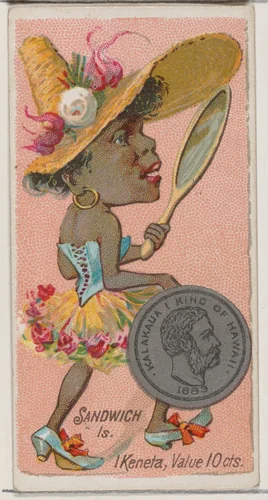 Caricatured figure from the Sandwich Islands, 1 Keneta, from the series Coins of All Nations (N72, variation 2) for Duke brand cigarettes by W. Duke, Sons & Co., print, 1889