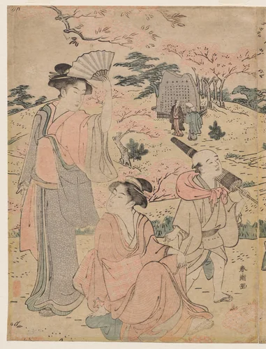 Women Viewing Cherry Blossoms at Asukayama by Katsukawa Shunchō (勝川春潮), print, 1780-1789