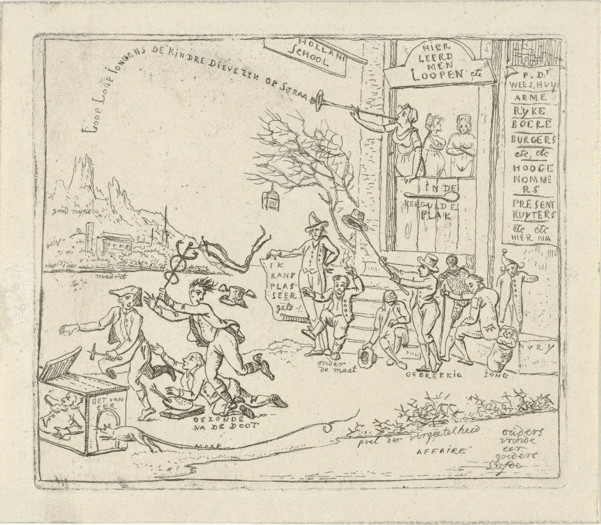 Huis met het uithangboord: Hollandse school by Hermanus Fock, print, 1813