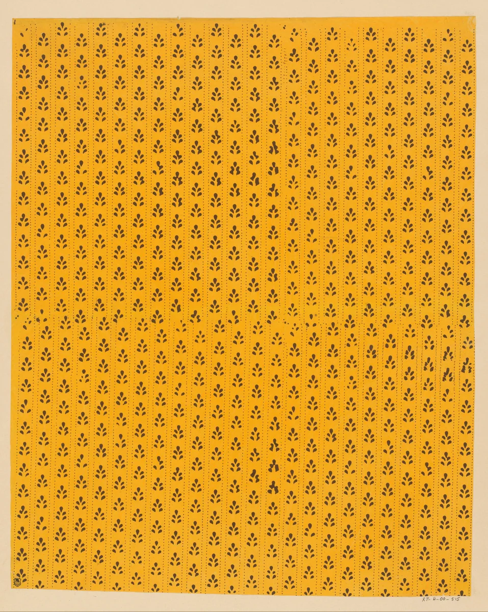 Blad met banenpatroon van stippellijnen en bladmotief by anonymous, print, 1800-1900