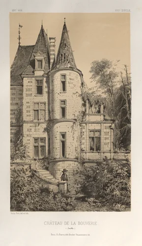 Architecture Pittoresque ou Monuments des xveme. Et xvieme. Siecles: Chateaux De France des XV et XVI Siecles: Pl. 29, Chateau De La Bouverie (Sarthe) by Victor Petit, print, 1860