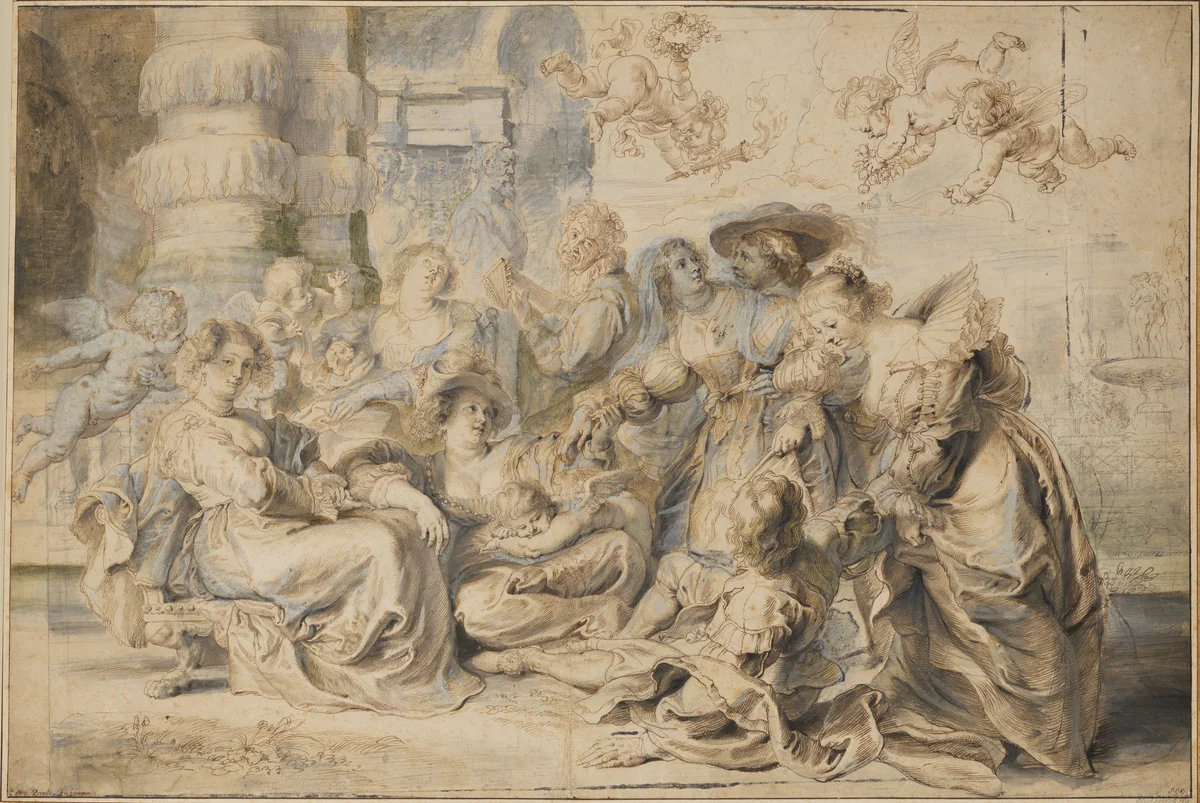 The Garden of Love (right portion) by Peter Paul Rubens, drawing, 1633-1635