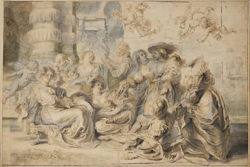 The Garden of Love (right portion) by Peter Paul Rubens, drawing, 1633-1635