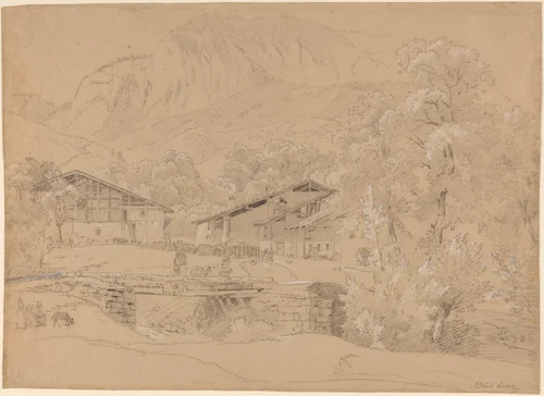 An Alpine Village in Summertime by Jean Antoine Linck, drawing, 1766-1843