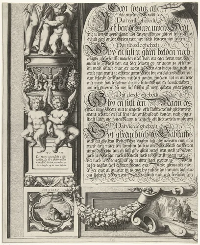 Mozes en Aäron met de Tafelen der Wet (blad linksonder) by Simon Frisius, print, 1670-1726