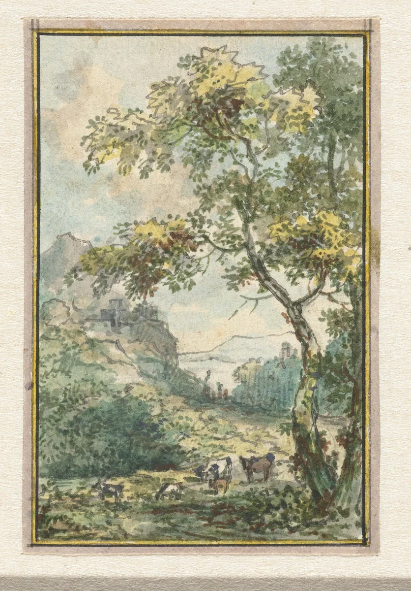 Landschap met vee by Jurriaan Andriessen, drawing, 1752-1819