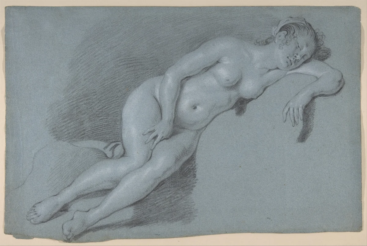 Reclining Female Nude by Govert Flinck, drawing, 1625-1660
