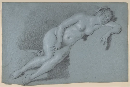 Reclining Female Nude by Govert Flinck, drawing, 1625-1660