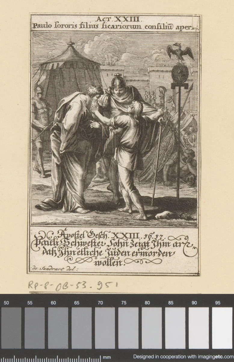Apostel Paulus krijgt bericht van de zoon van zijn zus dat de Joden hem willen vermoorden by anonymous, print, 1697
