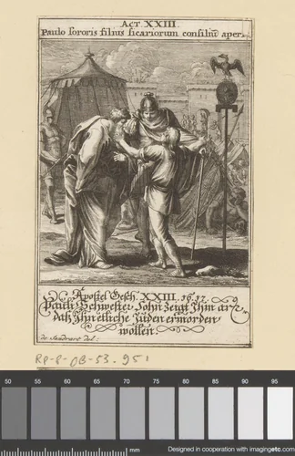 Apostel Paulus krijgt bericht van de zoon van zijn zus dat de Joden hem willen vermoorden by anonymous, print, 1697