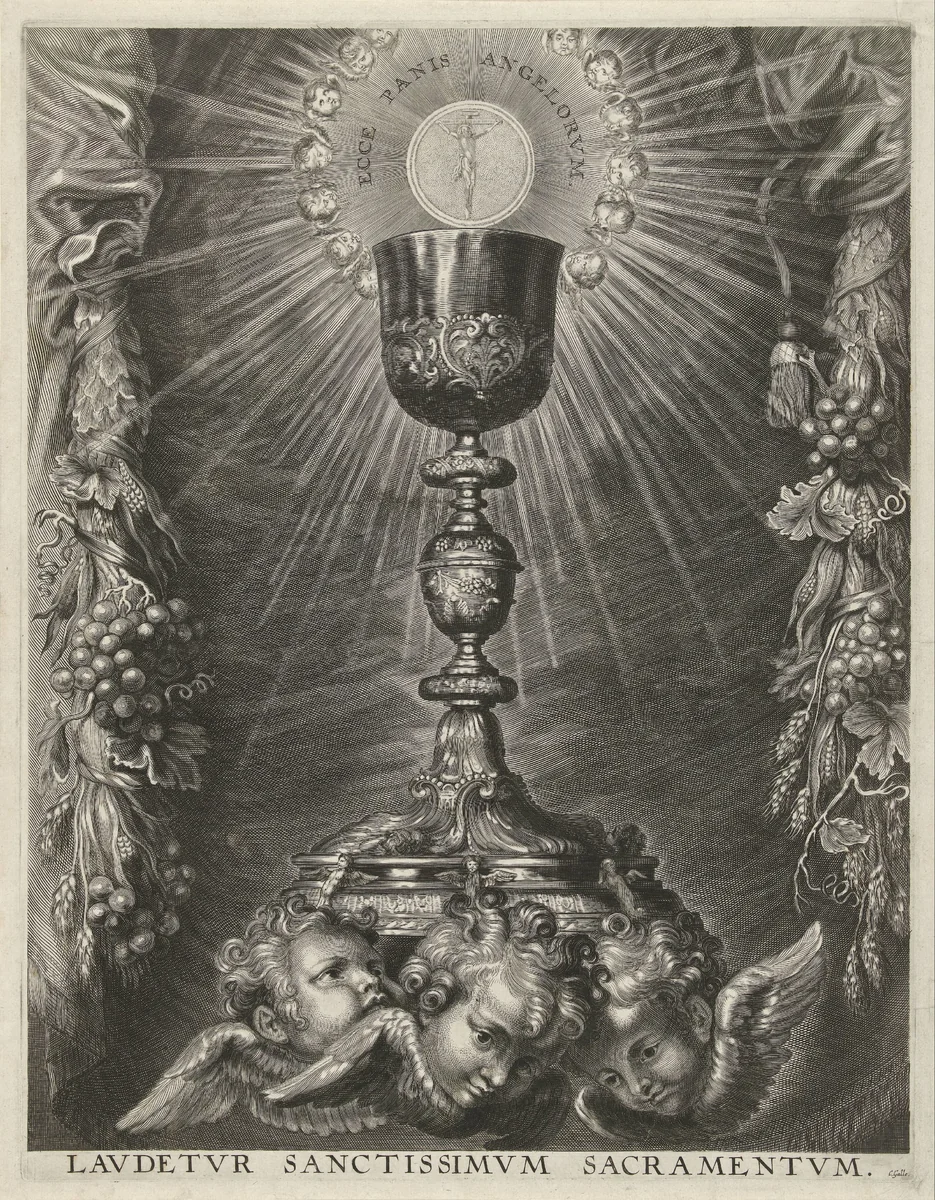 Miskelk met hostie by Unknown, print, 1586-1650