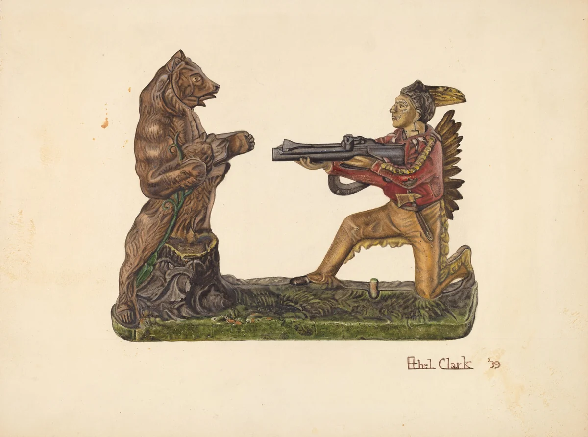 Toy Bank: Bear and Indian by Ethel Clarke, index of american design, 1939