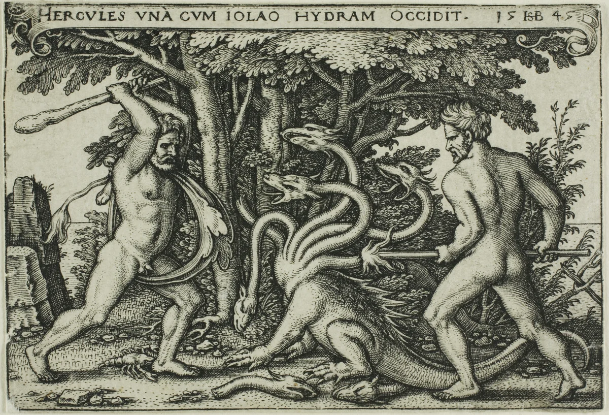Hercules and the Hydra, from The Labors of Hercules by Sebald Beham, print, 1545