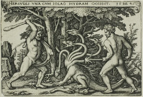 Hercules and the Hydra, from The Labors of Hercules by Sebald Beham, print, 1545